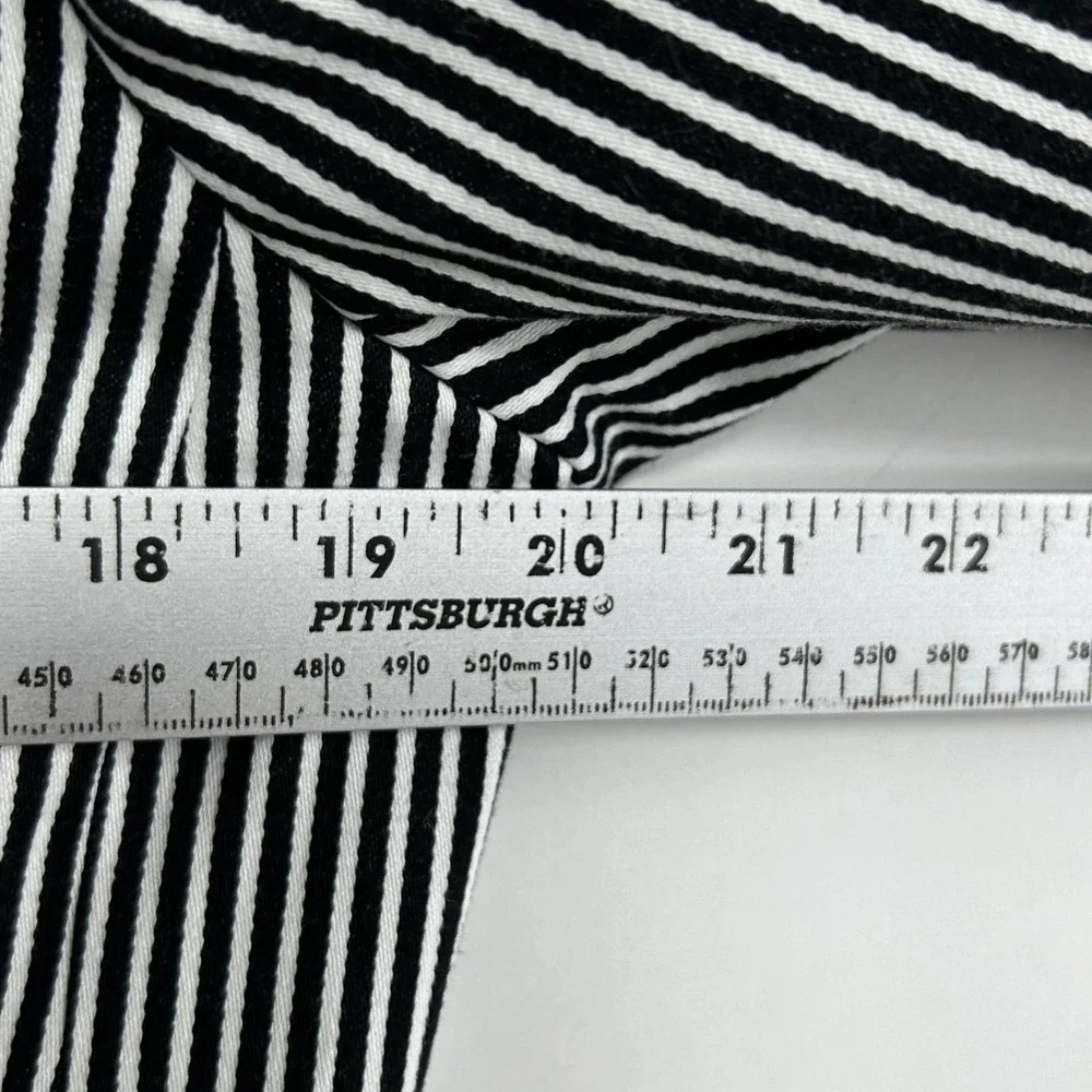 Chaps Women Black White Striped Mandarin Collar Blazer Jacket 12 Cotton Nautical